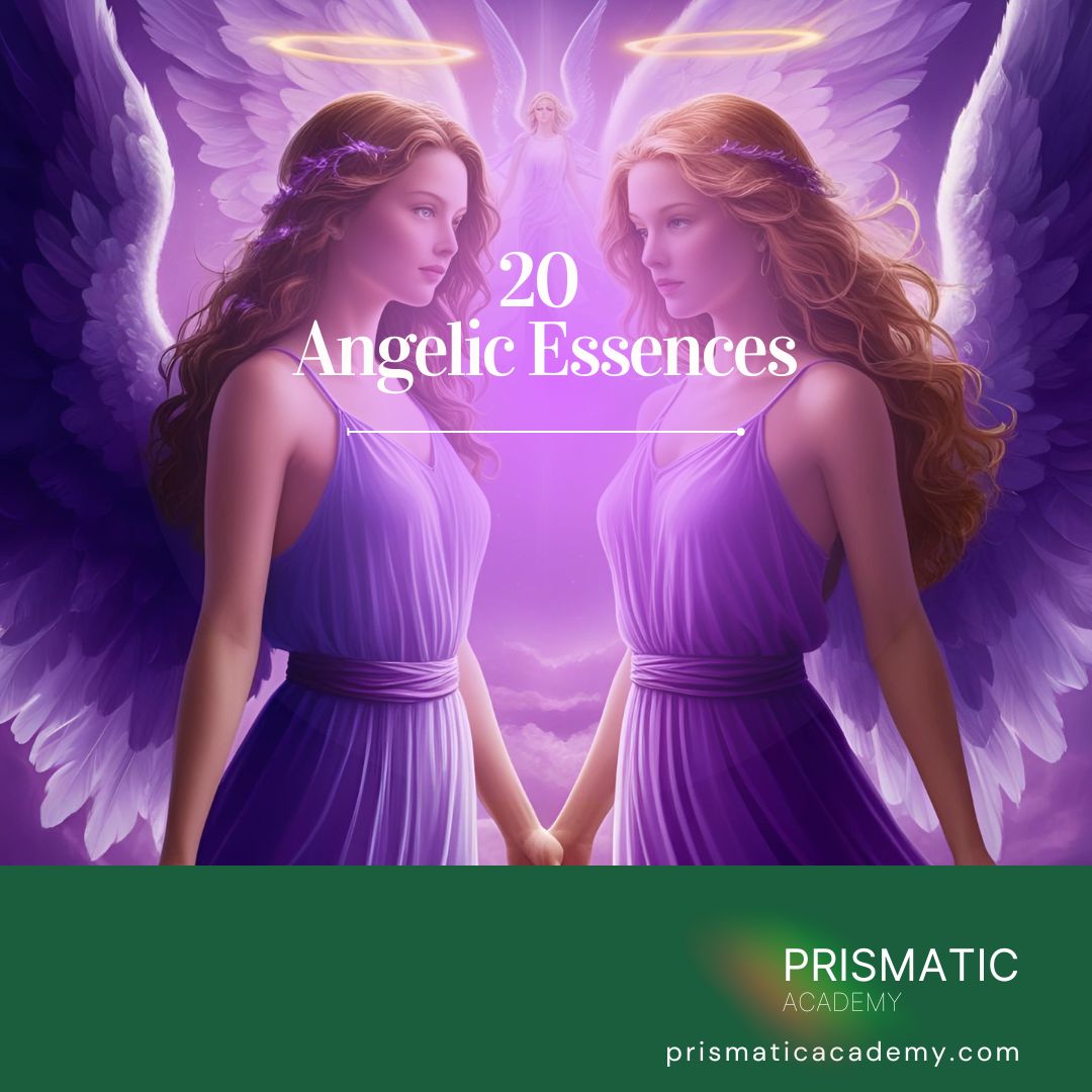 Arc of twenty glowing pink-champagne angelic essence droplets for the 20 Angelic Essences Reiki attunement