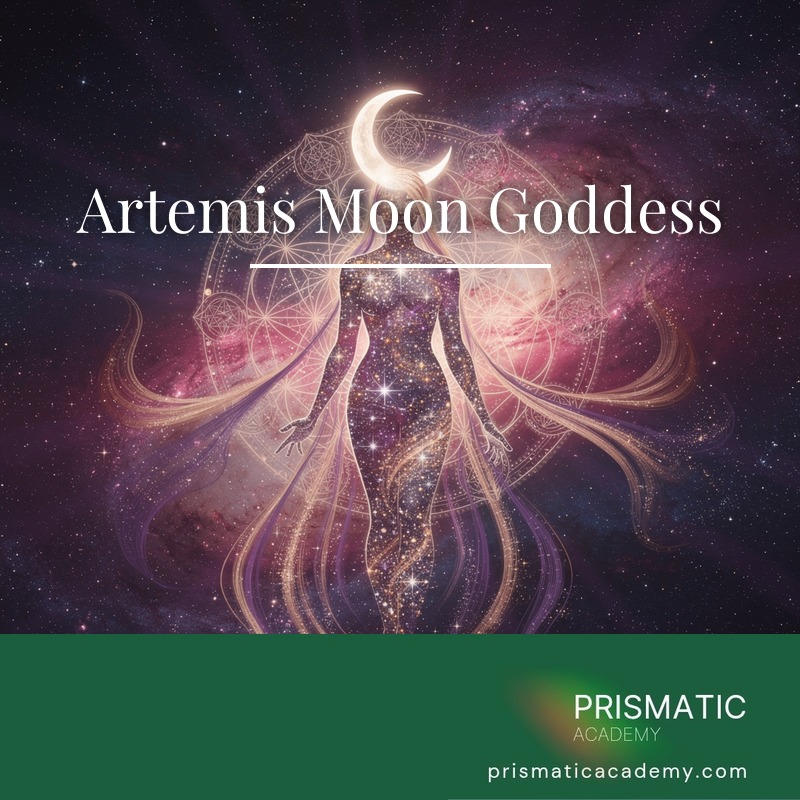 Artemis drawing a silver bow under a crescent moon for the Artemis Moon Goddess attunement