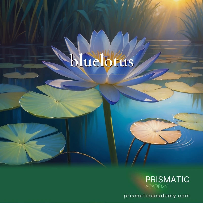 bluelotus distance Reiki attunement, The sacred Egyptian Blue Lotus (Nymphaea caerulea), emblem of the origin of life and the sun-god Ra rising from the prim by Prismatic Flower Essences