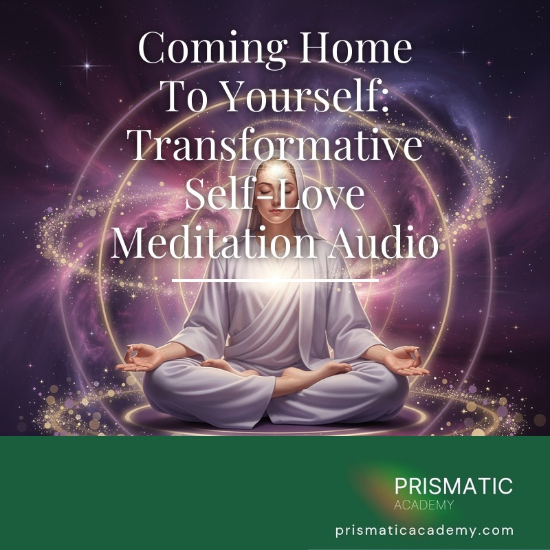 Figure self-embracing in warm rose-gold heart light for the Coming Home To Yourself self-love meditation