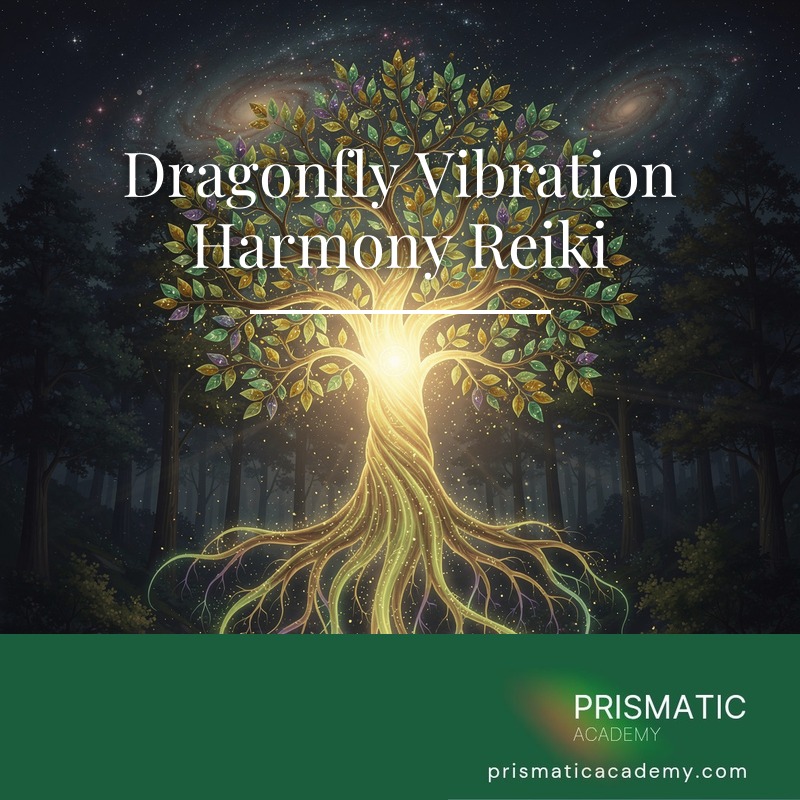 Dragonfly Vibration Harmony Reiki attunement - glowing dragonfly over calm water