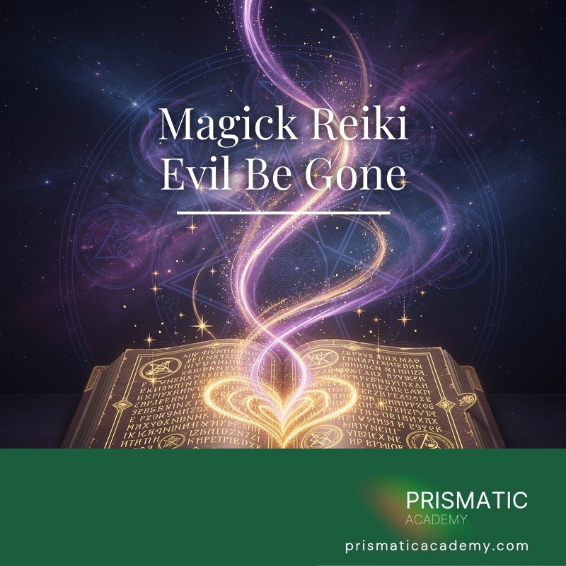 Silver-white banishing light dissolving a dark shadow for Magick Reiki Evil Be Gone