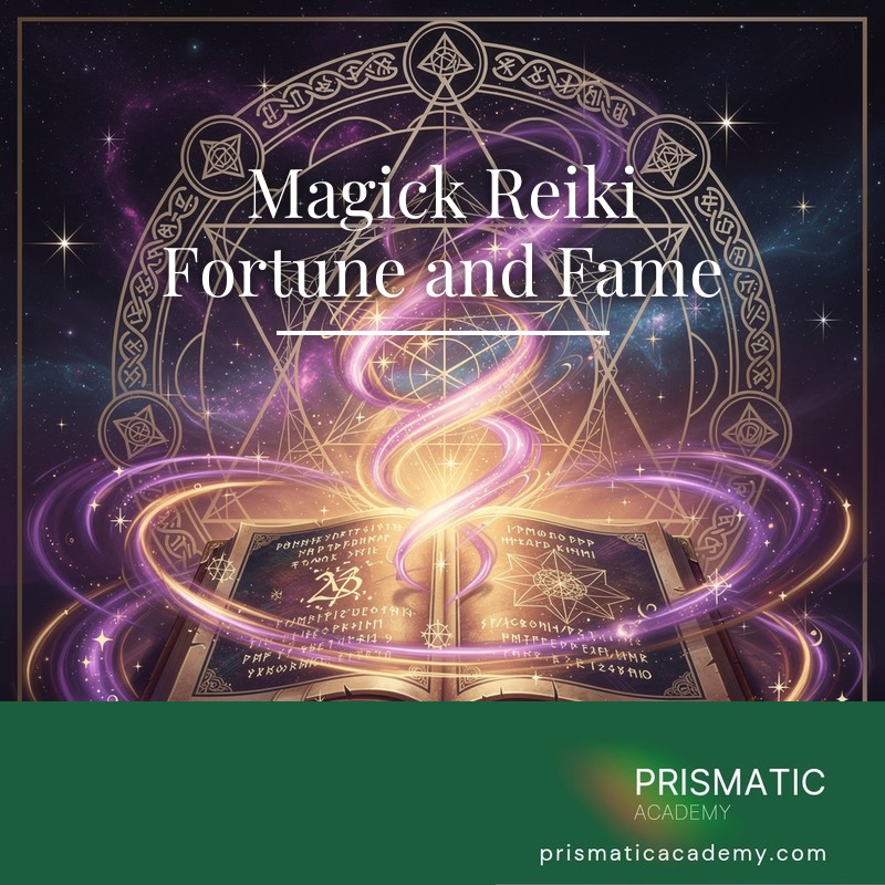 Golden star in a spotlight with falling stars for the Magick Reiki Fortune and Fame attunement