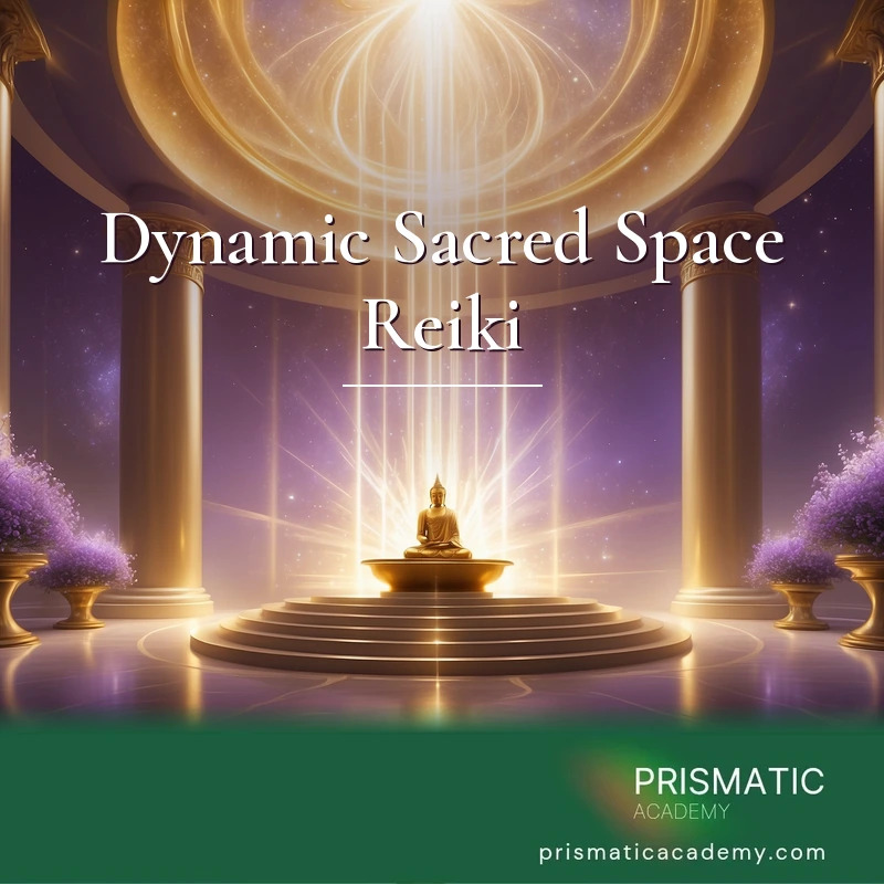 Dynamic Sacred Space Reiki - A radiant consecrated sanctuary with dynamic swirling protective energy forming a luminous dome of sacred space.
