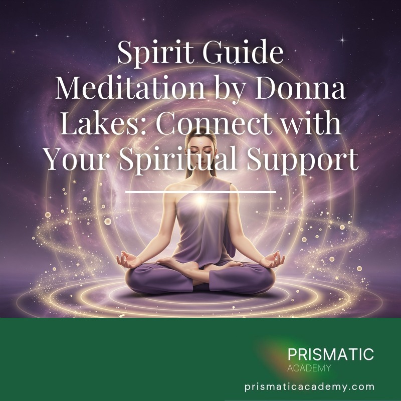 Glowing lavender spirit guide behind a meditating figure for the Spirit Guide Meditation attunement