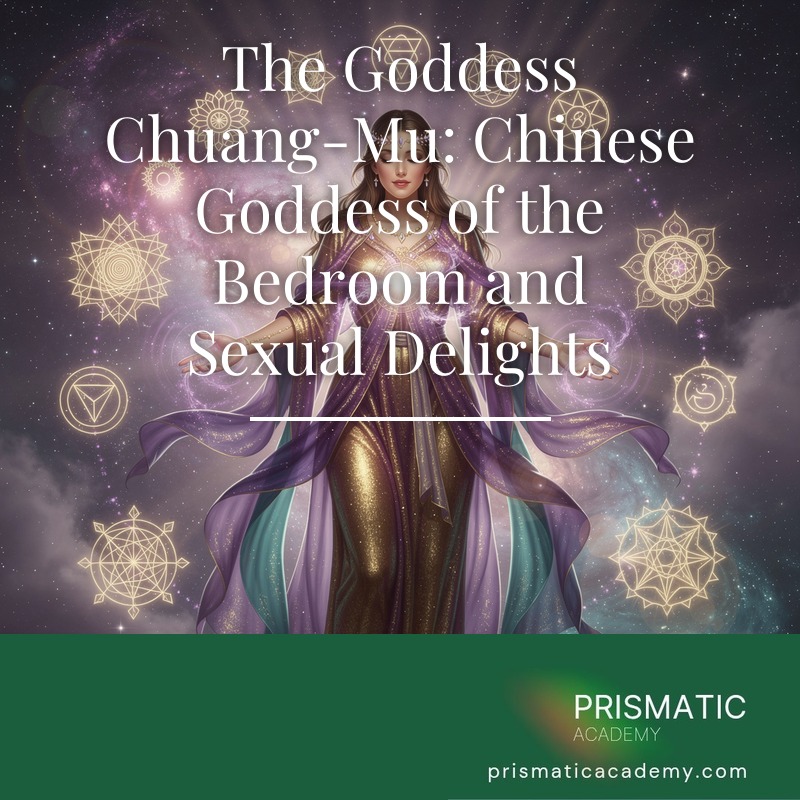 Chinese goddess Chuang-Mu in a magenta silk bedchamber with peonies for the Goddess Chuang-Mu attunement