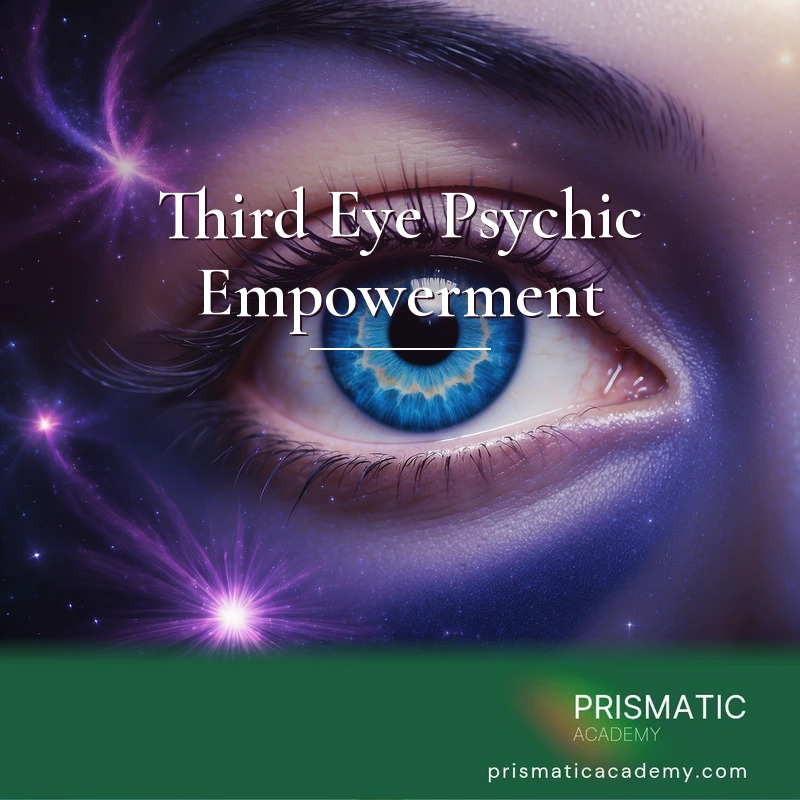 Third Eye Psychic Empowerment - The awakening third eye (Ajna chakra), a glowing indigo eye at the brow opening to psychic vision