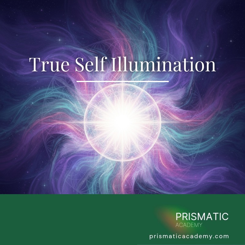 Figure glowing with inner golden-white light for True Self Illumination