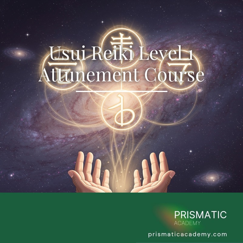 Hands of light with a glowing amber reiki symbol for the Usui Reiki Level 1 Attunement