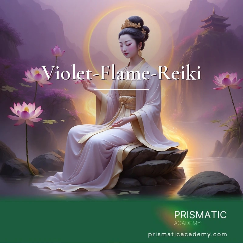 Violet-Flame-Reiki distance Reiki attunement, Quan Yin (Guanyin), Bodhisattva of Compassion, channeling the golden-violet flame by Prismatic Flower Essences