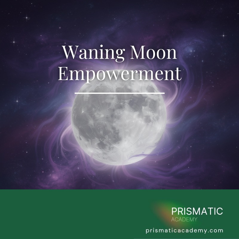 Waning crescent moon in a slate-blue night sky for the Waning Moon Empowerment